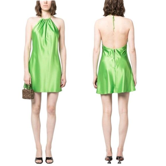 NWT Alice + Olivia Zumi A-Line Mini Dress With satin finish and halterneck desig - Picture 1 of 15